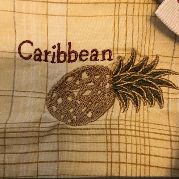 Caribbean Men's Short Sleeve Button Up Shirt Pale Yellow Plaid Size XL - Picture 4 of 8